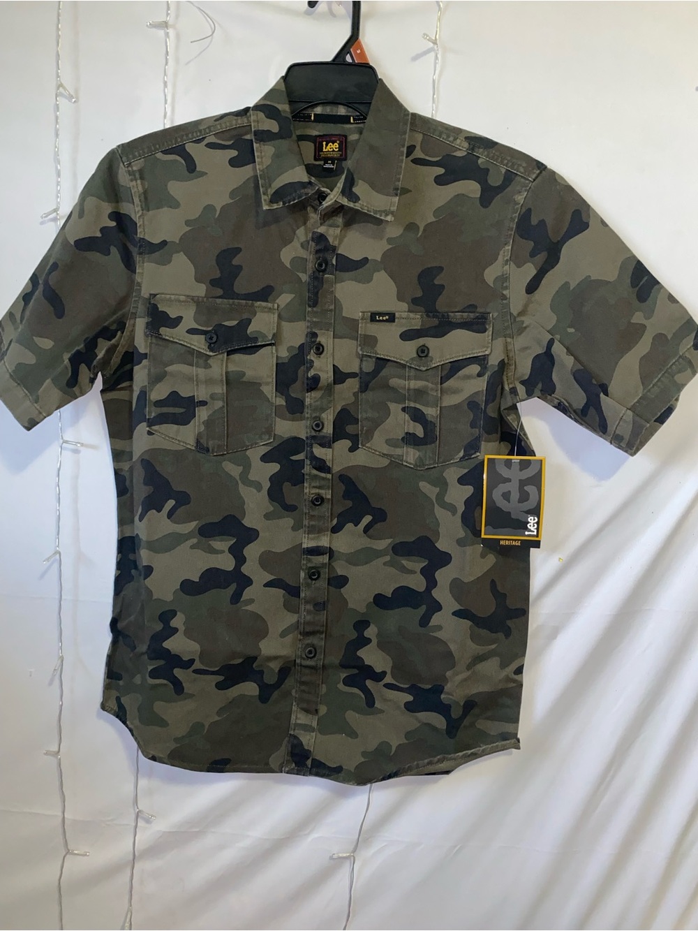 Lee Men's Short Sleeve Camo Button-Down Shirt - Olive and Black various sizes